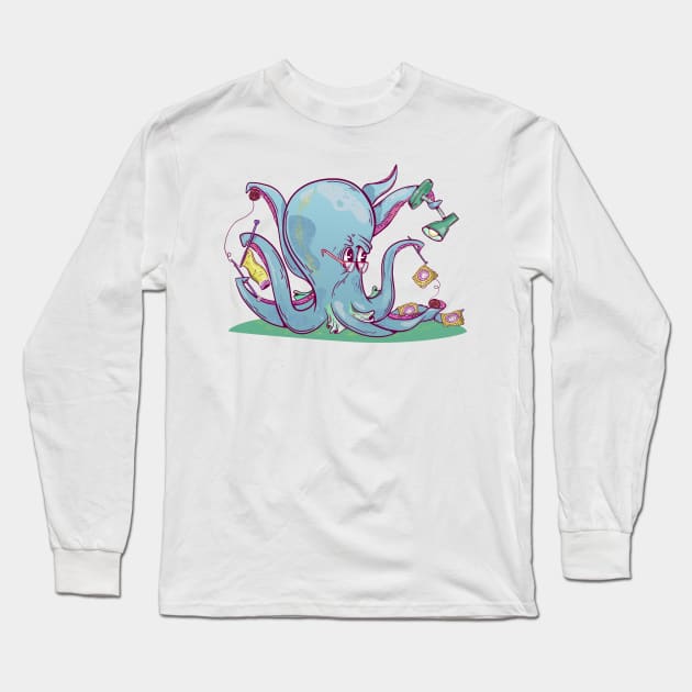 Funny octopus making crochet Long Sleeve T-Shirt by mailboxdisco